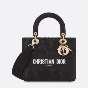 Design MEDIUM LADY D-LITE BAG Black D-Lace Embroidery with Macramé Effect - Dubai Fashion LUX