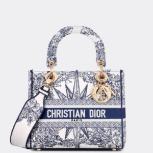 Design MEDIUM LADY D-LITE BAG Rêve d'Infini embroidery in white and blue - Dubai Fashion LUX