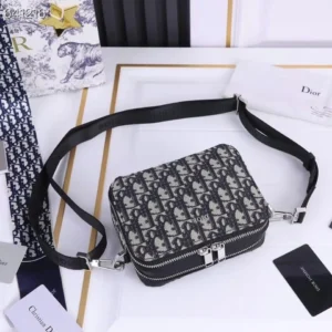 Design Men Pouch with Shoulder Strap Beige and Black Oblique Jacquard - Dubai Fashion LUX