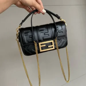 Design Nappa FF 1974 Embossed Mini Baguette Black - Dubai Fashion LUX