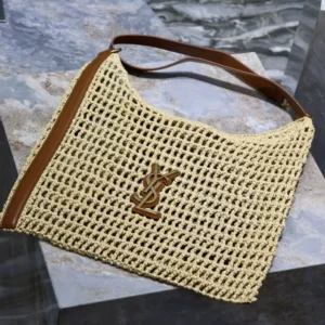 Design Oxalis Monogram Shoulder Bag in Raffia with Bronze Hardware - Dubai Fashion LUX