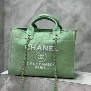 Design Pistachio Green Canvas Small Deauville Tote Bag - Dubai Fashion LUX