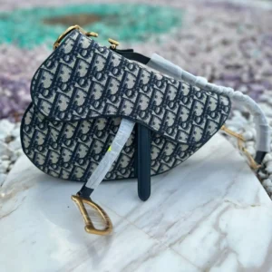 Design Saddle Bag with Strap in Blue Oblique Jacquard - Dubai Fashion LUX