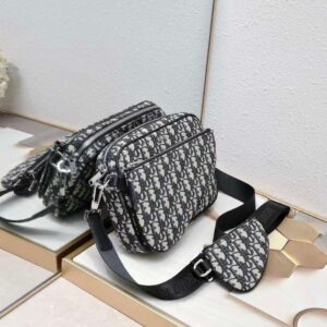 Design SADDLE TRIPLE POUCH Beige and Black Oblique Jacquard - Dubai Fashion LUX