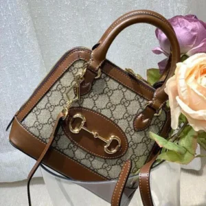 Design Supreme Monogram Azalea Calfskin Mini Horsebit 1955 Top Handle Bag Beige Ebony Brown Sugar - Dubai Fashion LUX